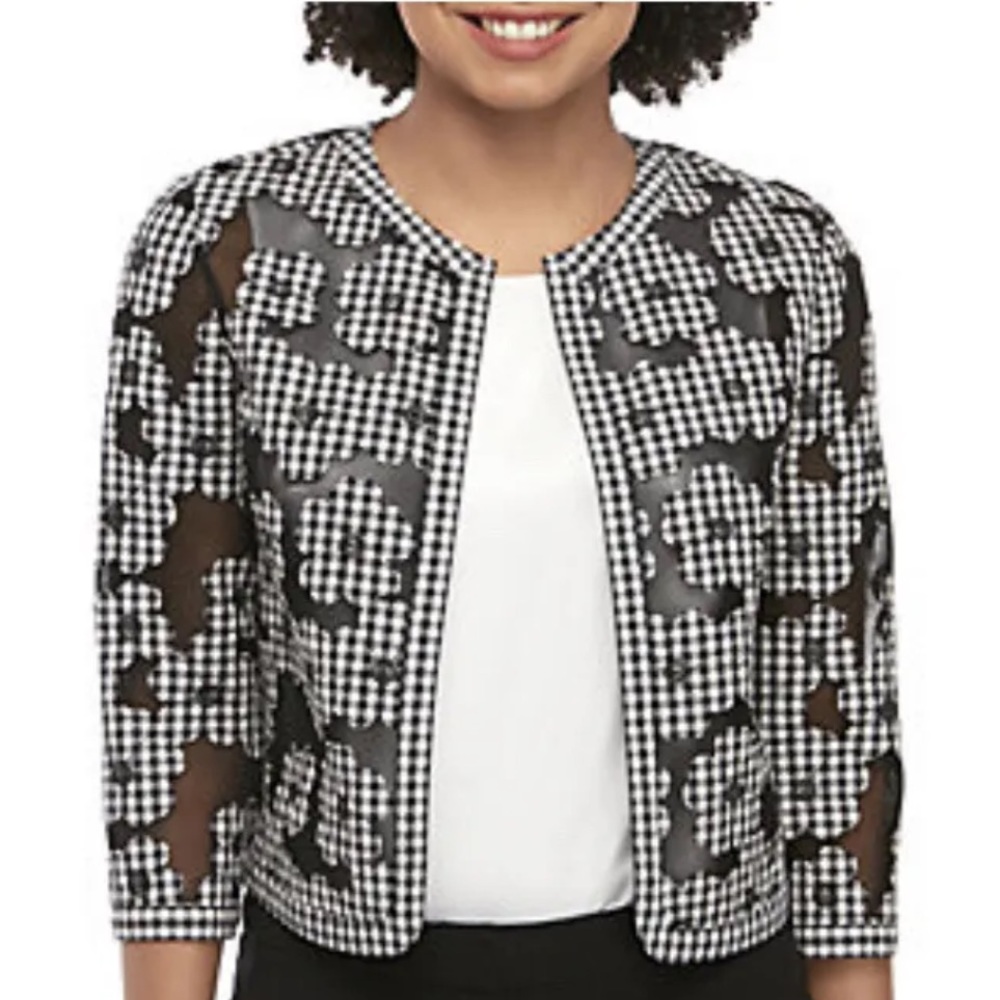 Anne Klein Jacket, Floral Plaid on Mesh Women’s size 4